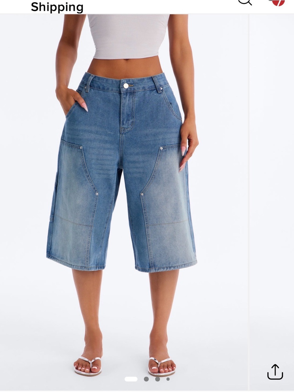 Fashion Nova Washed Blue Cargo Denim Knee-Length Shorts